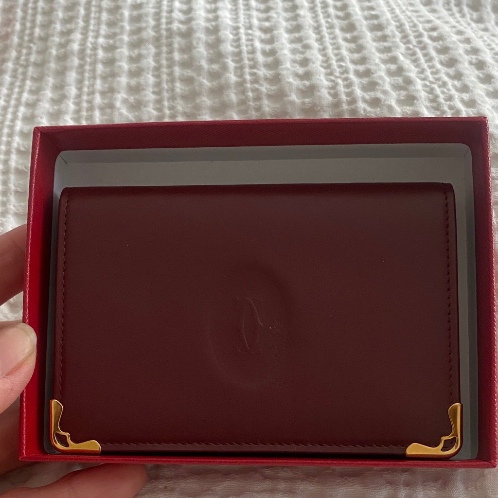 Cartier Burgundy Leather Card Holder With Gold Accents